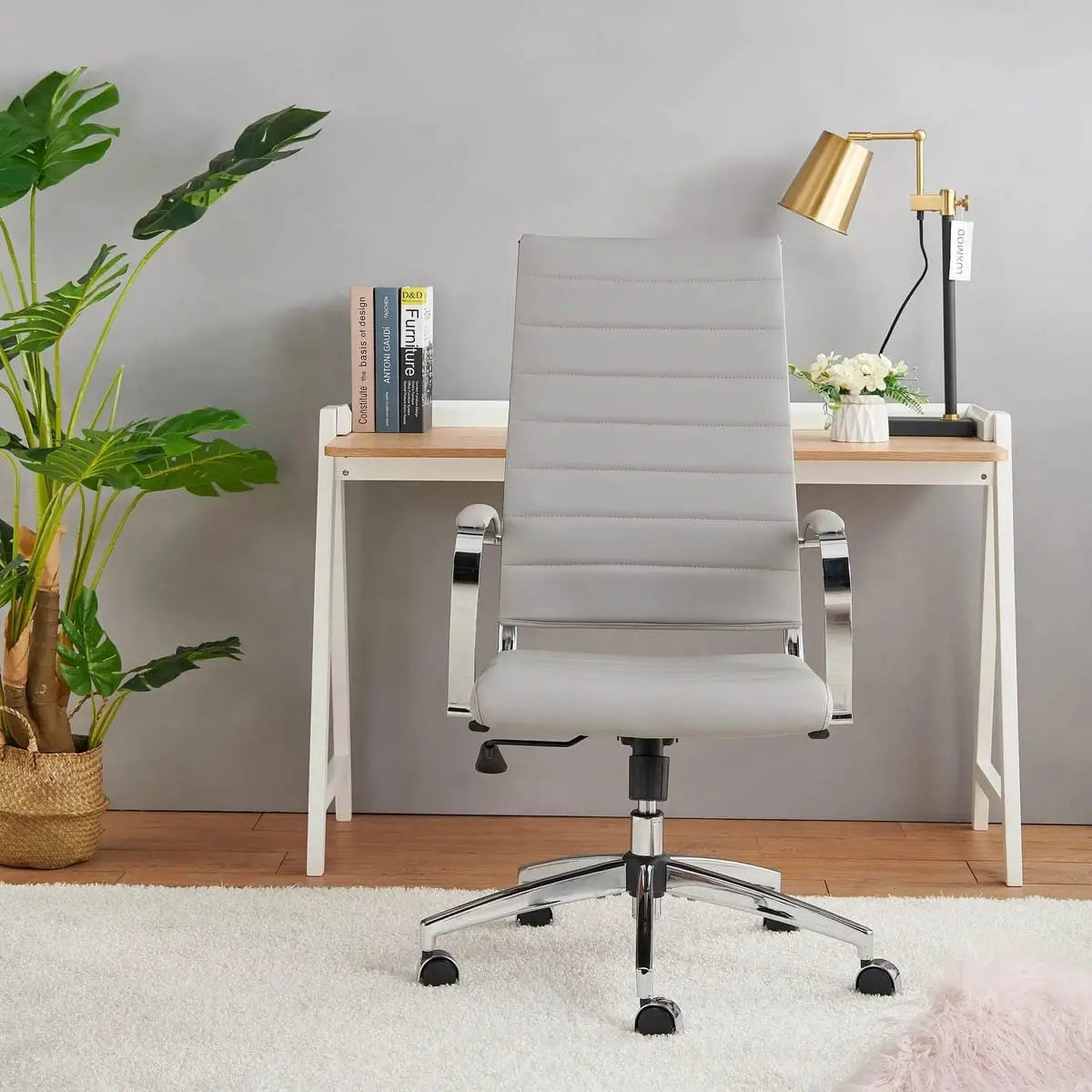 Modern ergonomic faux leather home office chair by Platinum-Level Office Chairs, featuring a vibrant orange color and adjustable design.