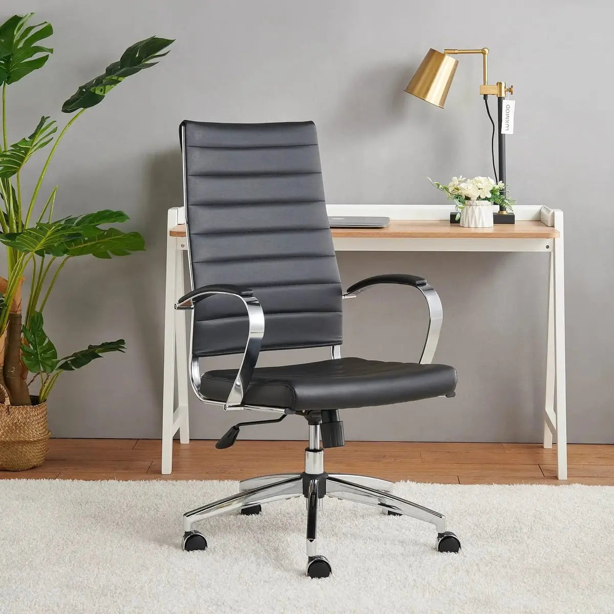 Modern orange faux leather office chair by Platinum-Level Office Chairs, ergonomic design for home or office use.