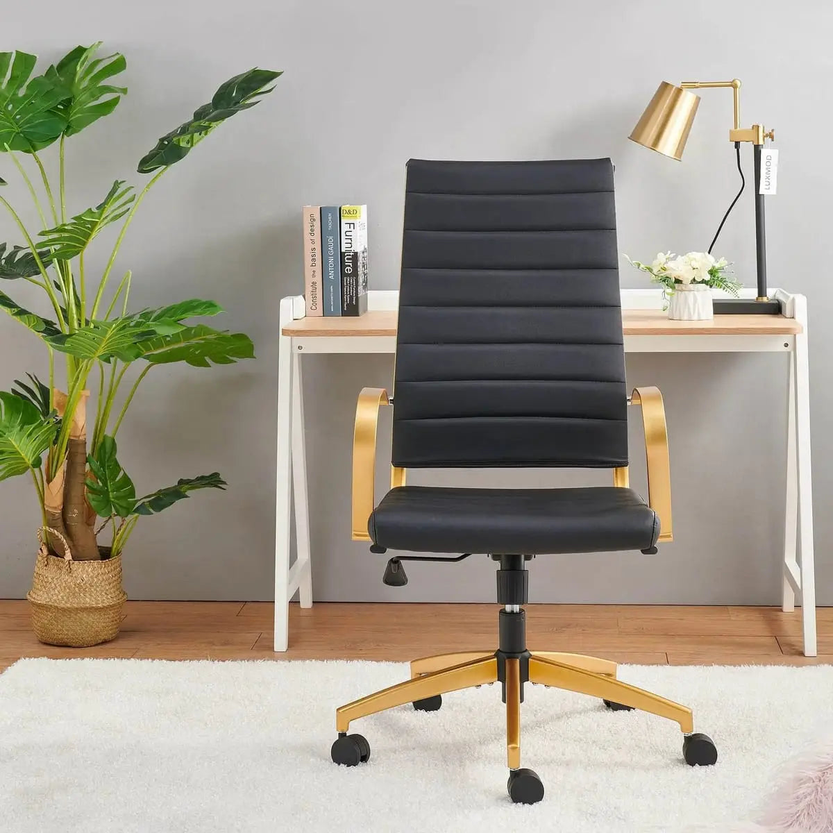 Modern ergonomic faux leather home office chair by Platinum-Level Office Chairs, orange with a sleek, adjustable design.
