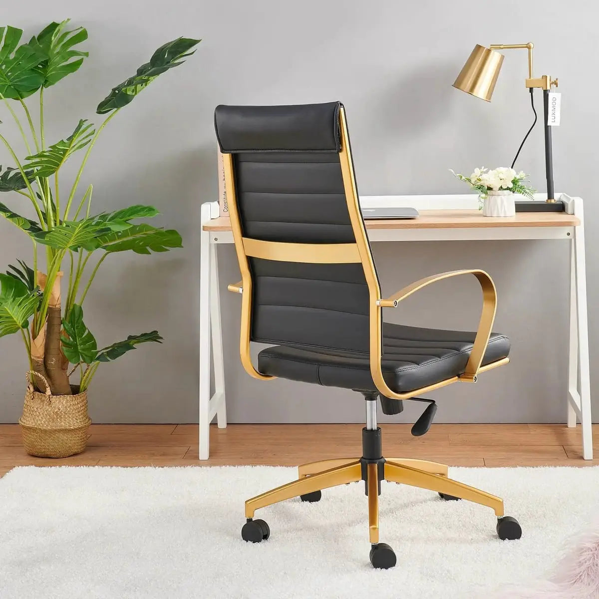 Modern ergonomic faux leather office chair by Platinum-Level Office Chairs, featuring a vibrant orange finish for home or office use.