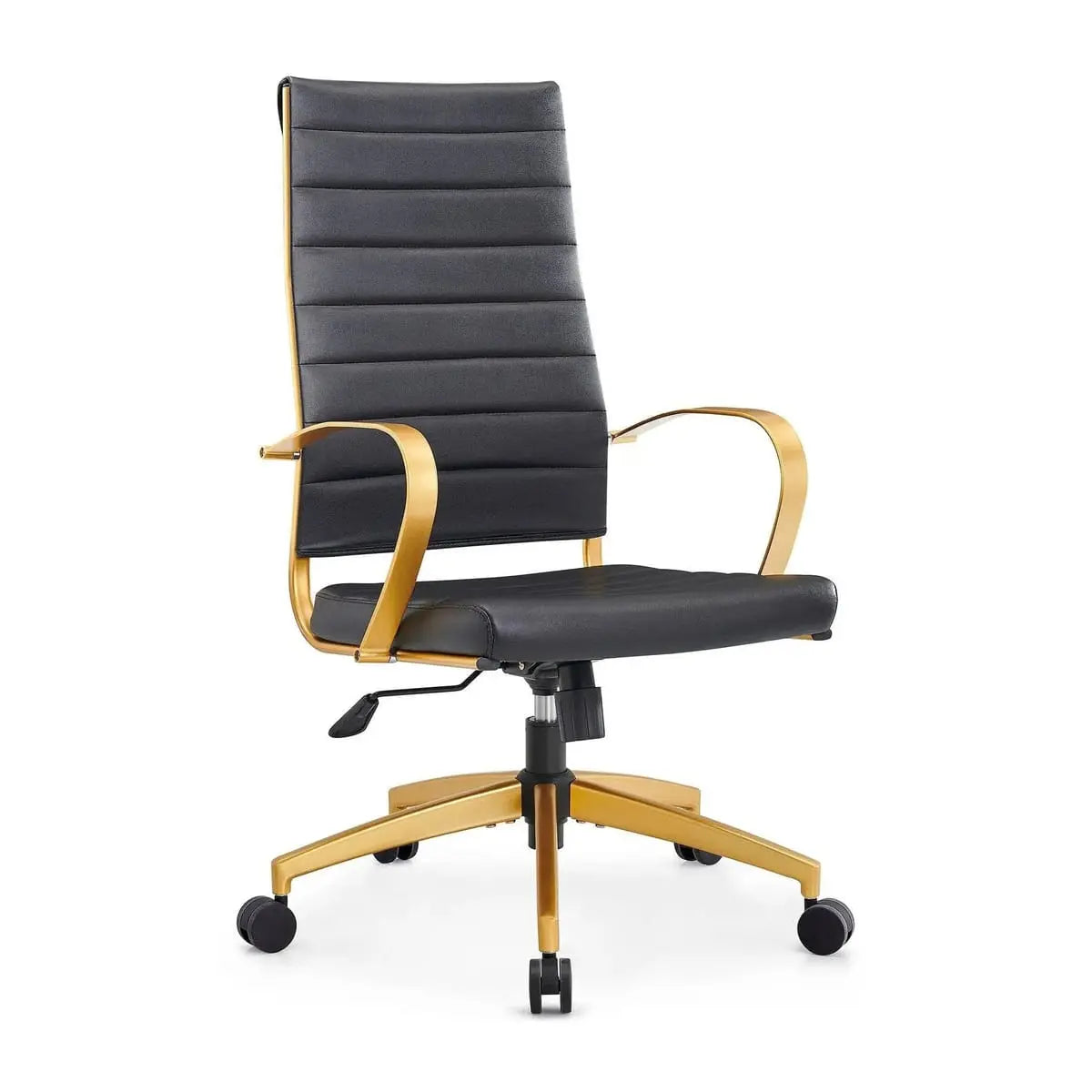 Modern ergonomic faux leather office chair by Platinum-Level Office Chairs, orange color, with adjustable armrests and lumbar support.