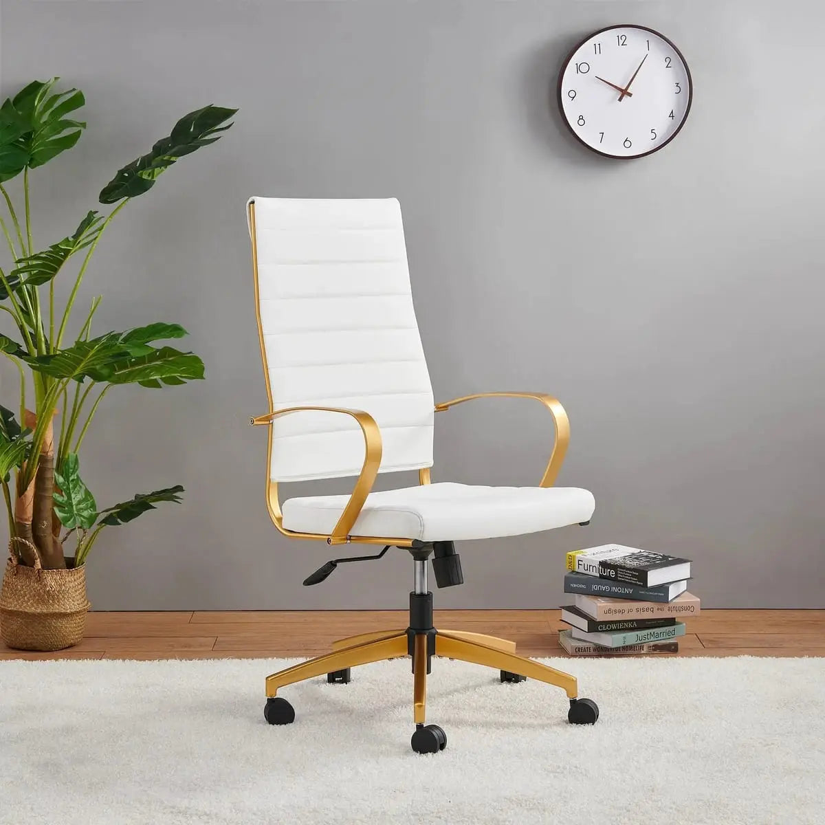 Modern ergonomic faux leather office chair by Platinum-Level Office Chairs featuring orange upholstery and adjustable armrests.