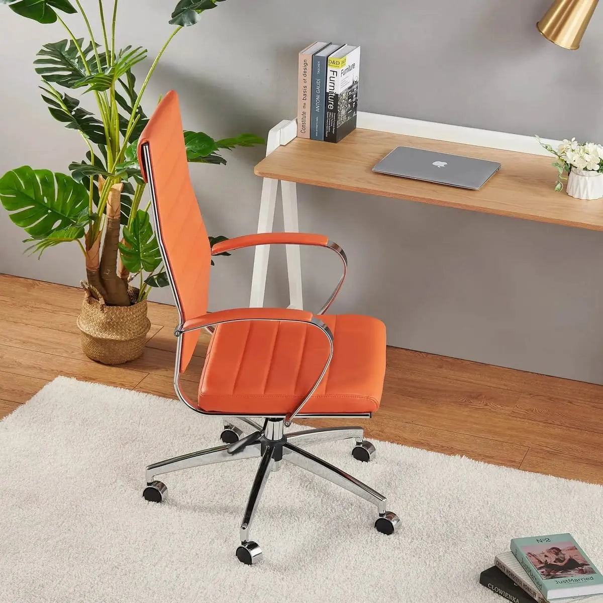 Modern ergonomic faux leather office chair by Platinum-Level Office Chairs, featuring orange upholstery and adjustable design for home or office.