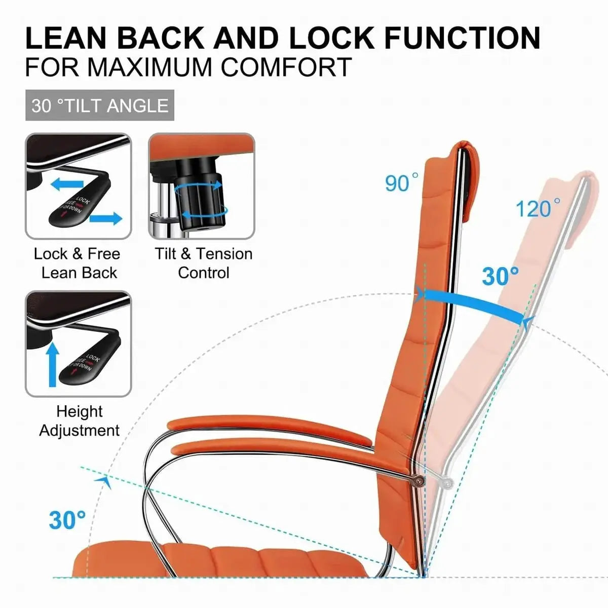 Modern ergonomic faux leather office chair by Platinum-Level Office Chairs with orange upholstery, designed for home or office use.