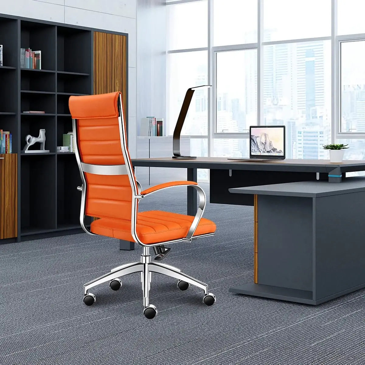 Modern ergonomic faux leather office chair by Platinum-Level Office Chairs, featuring a sleek orange design for home or office use.