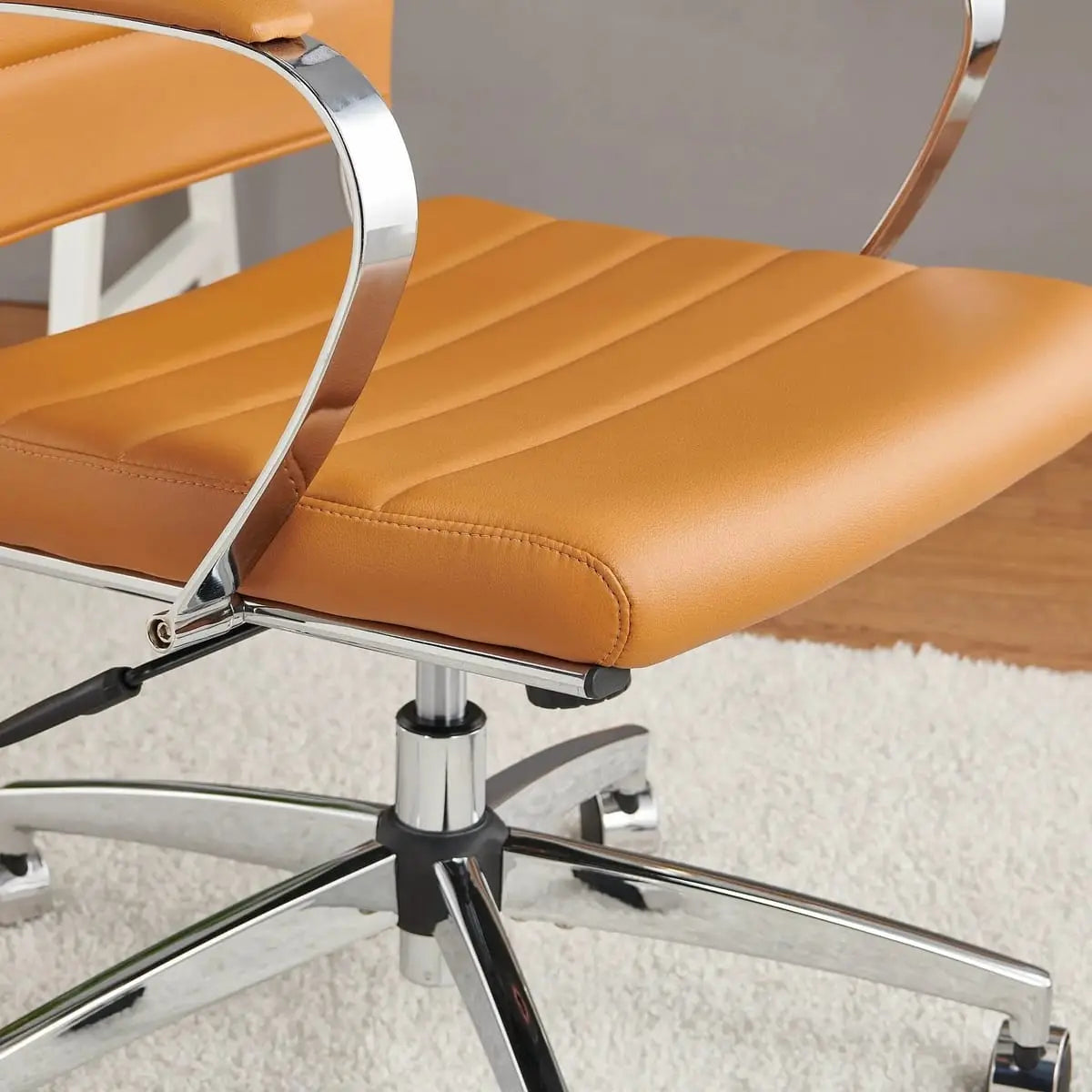 Modern ergonomic faux leather office chair by Platinum-Level Office Chairs, orange color, with a sleek design for home or office use.