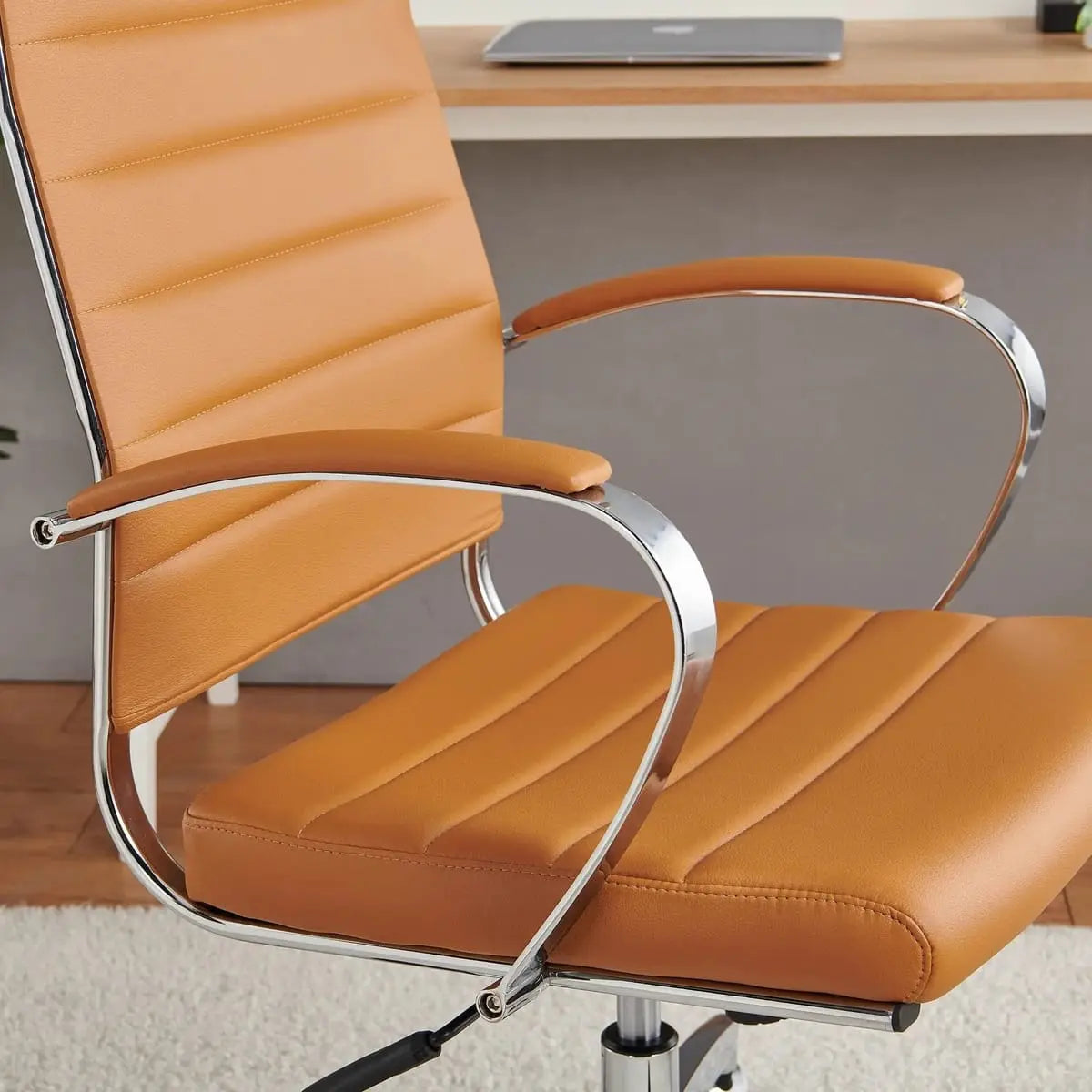 Modern ergonomic faux leather office chair by Platinum-Level Office Chairs, orange color, designed for home and office use.