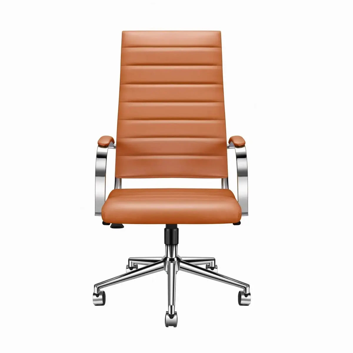 Modern orange faux leather home office chair by Platinum-Level Office Chairs, ergonomic design with a sleek, contemporary look.