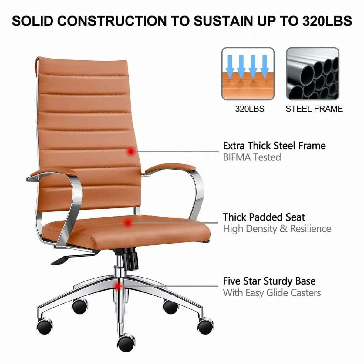 Modern orange ergonomic faux leather office chair by Platinum-Level Office Chairs, designed for home or office use.