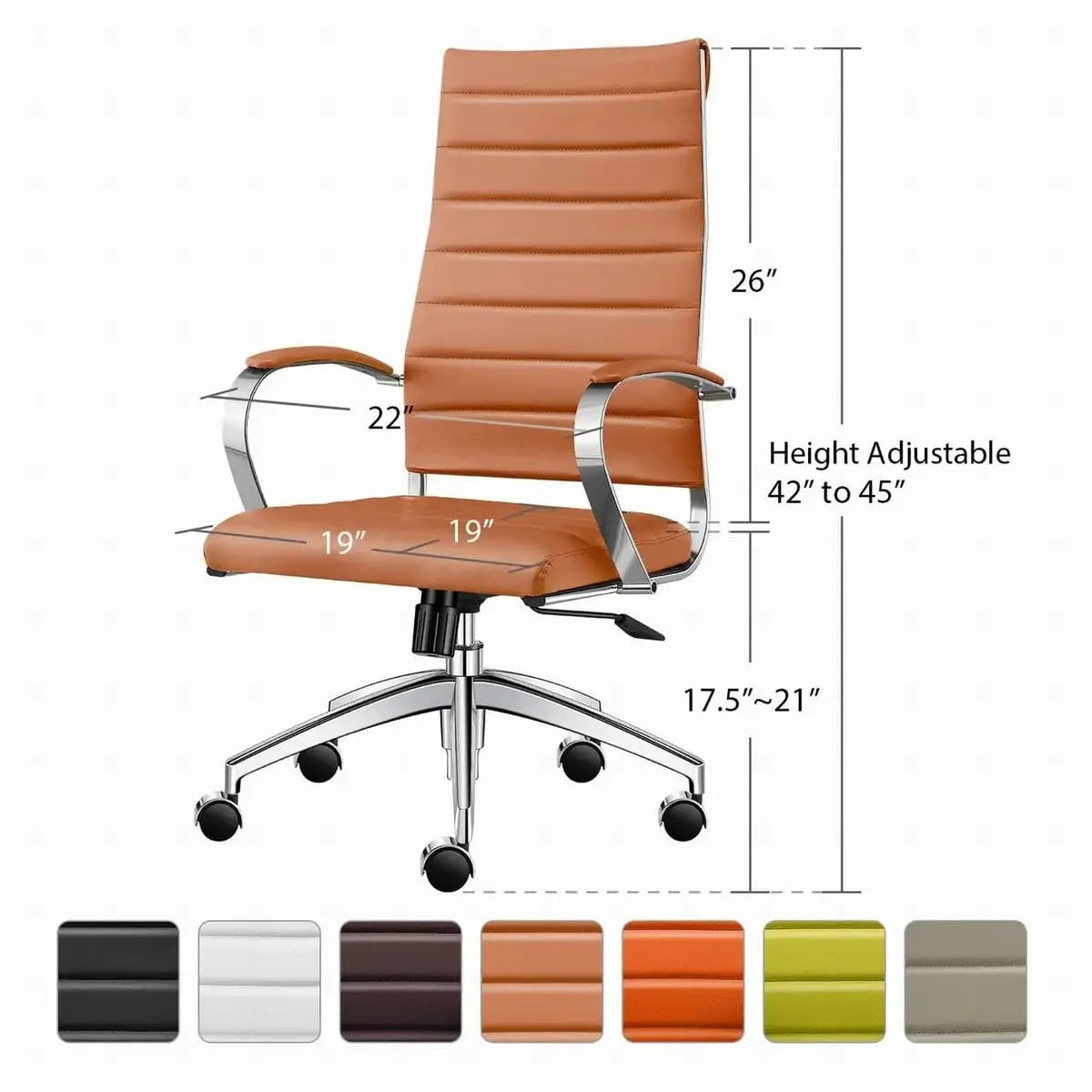 Modern orange ergonomic faux leather home office chair by Platinum-Level Office Chairs with adjustable armrests and cushioned seat.