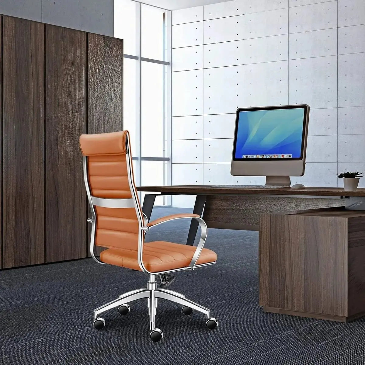 Modern ergonomic faux leather office chair by Platinum-Level Office Chairs, featuring orange upholstery and sleek design.