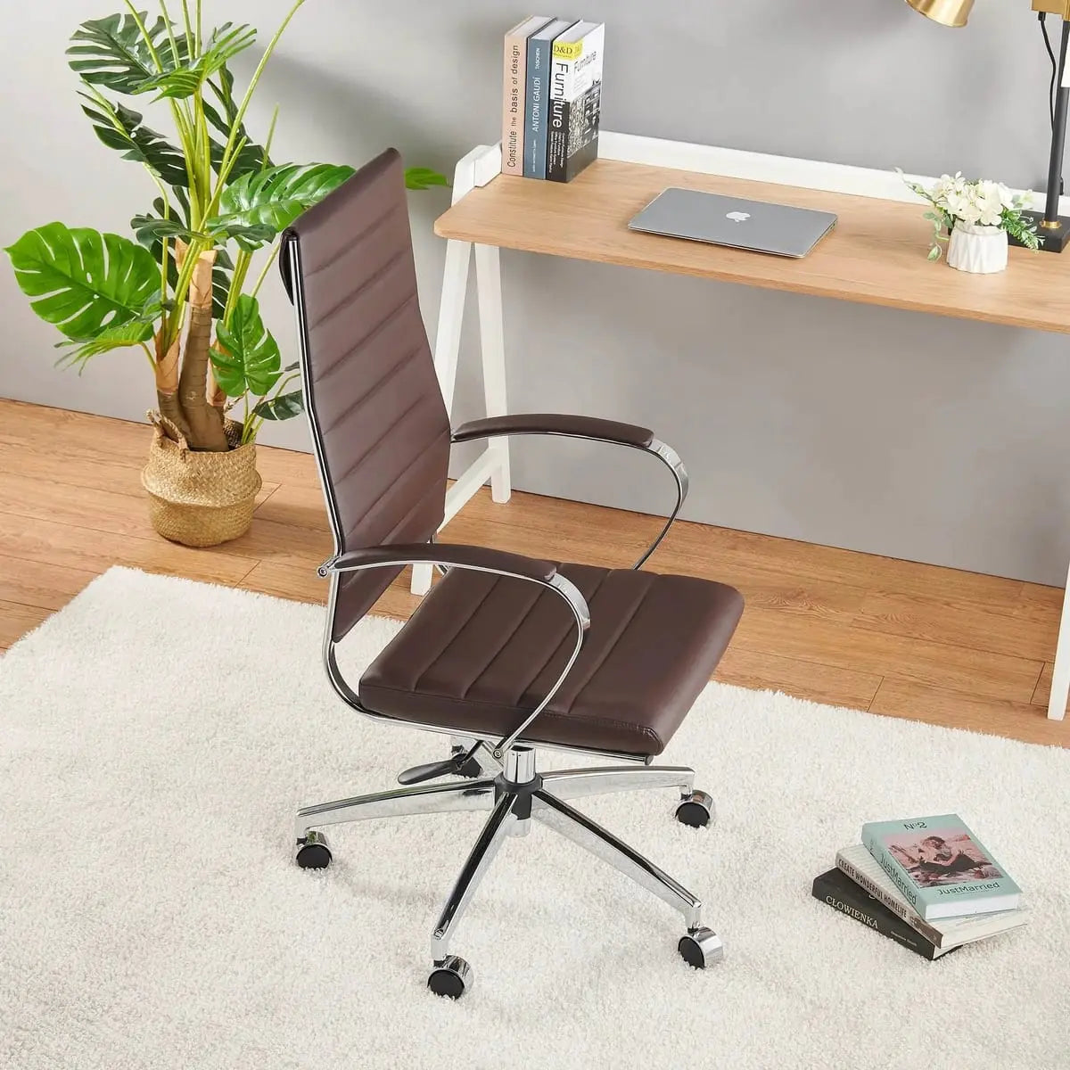 Orange modern ergonomic faux leather home office chair by Platinum-Level Office Chairs with adjustable armrests and cushioned seat.