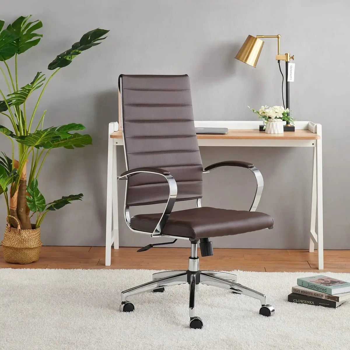 Modern ergonomic faux leather office chair by Platinum-Level Office Chairs with orange upholstery, designed for home or office use.