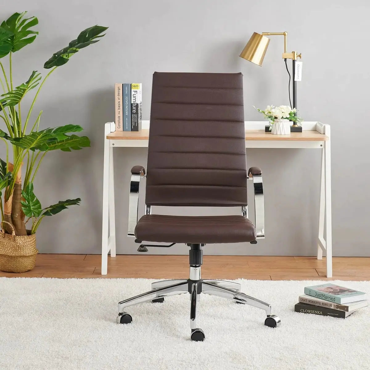 Orange modern ergonomic faux leather home office chair by Platinum-Level Office Chairs with adjustable armrests and a cushioned seat.