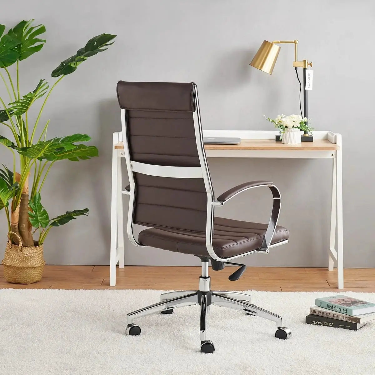 Modern ergonomic faux leather office chair by Platinum-Level Office Chairs, orange color, designed for home or office use.