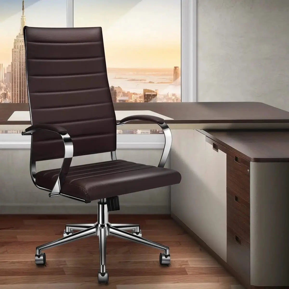 Modern ergonomic faux leather office chair by Platinum-Level Office Chairs, orange color, with a sleek design for home or office use.