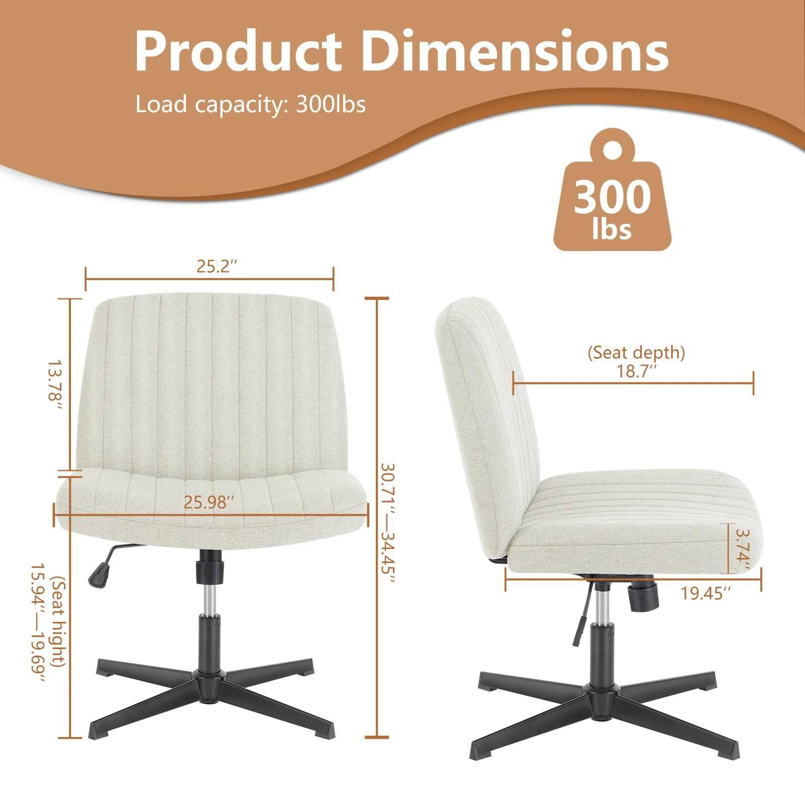 Adjustable Armless Cross-Legged Rocking Chair for Home Office & Gaming - Wide Desk Swivel Fabric Seat - Platinum-Level Office Chairs