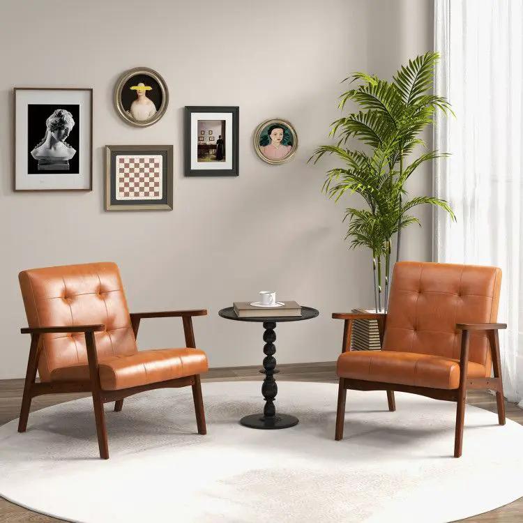 Light brown mid-century modern accent chair by Platinum-Level Office Chairs with luxurious comfort and solid rubber construction.