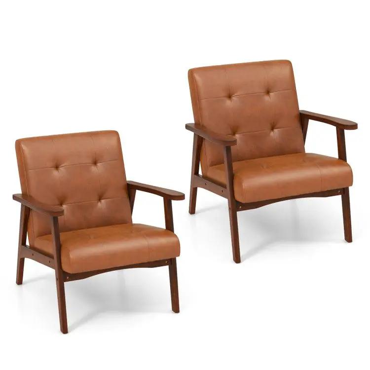 Light brown mid-century modern accent chair by Platinum-Level Office Chairs with luxurious comfort and solid rubber construction.