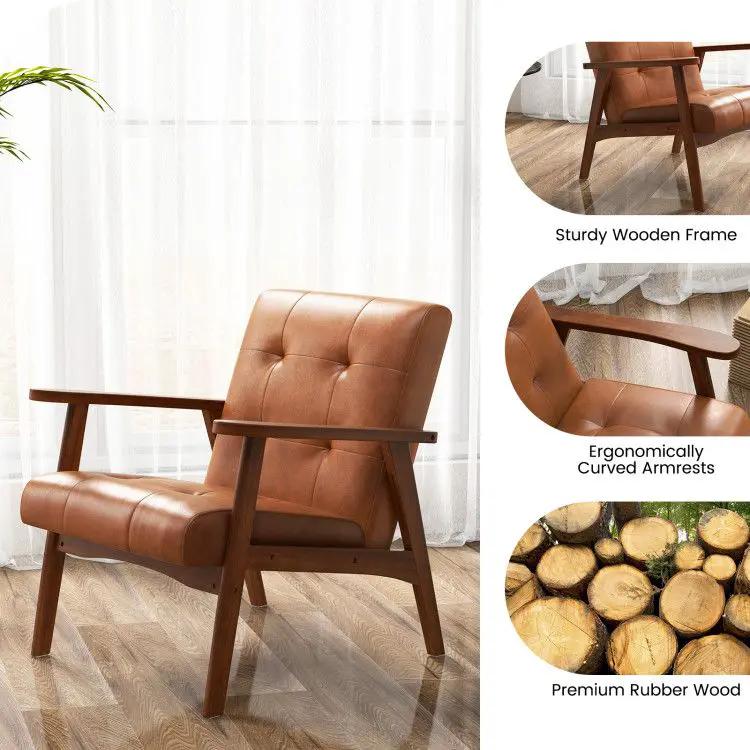 Light brown mid-century modern accent chair by Platinum-Level Office Chairs with luxurious comfort and solid rubber construction.