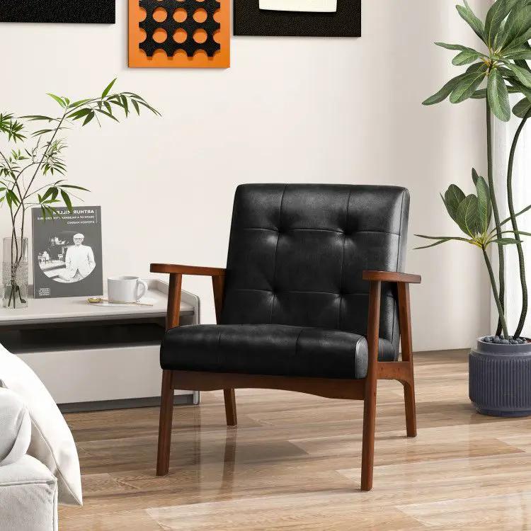 Light brown mid-century modern accent chair by Platinum-Level Office Chairs featuring luxurious comfort and solid rubber construction.