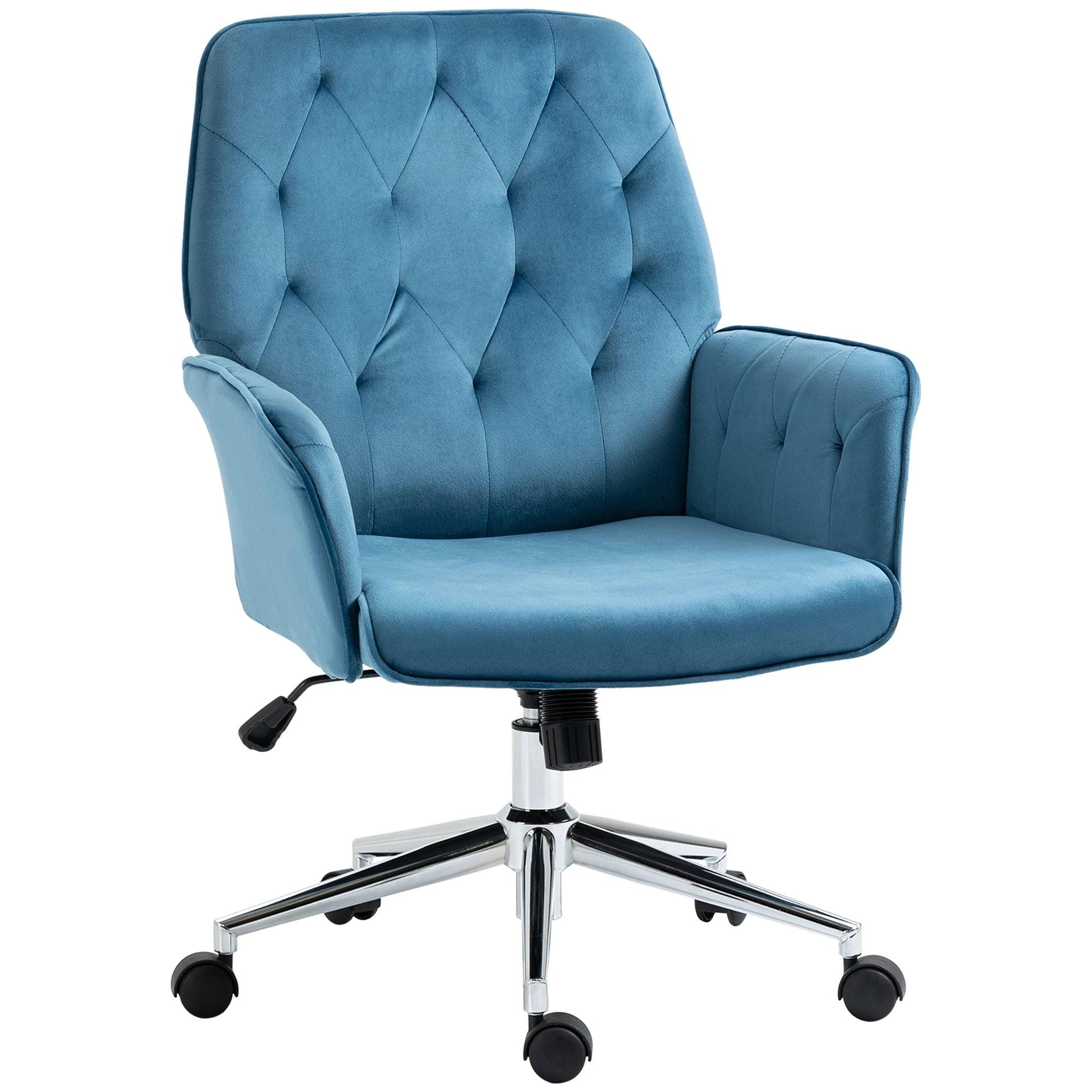 Vinsetto Velvet Home Office Chair, Tufted Height Adjustable Computer Desk Chair with Swivel Wheels and Padded Armrests - Platinum-Level Office Chairs
