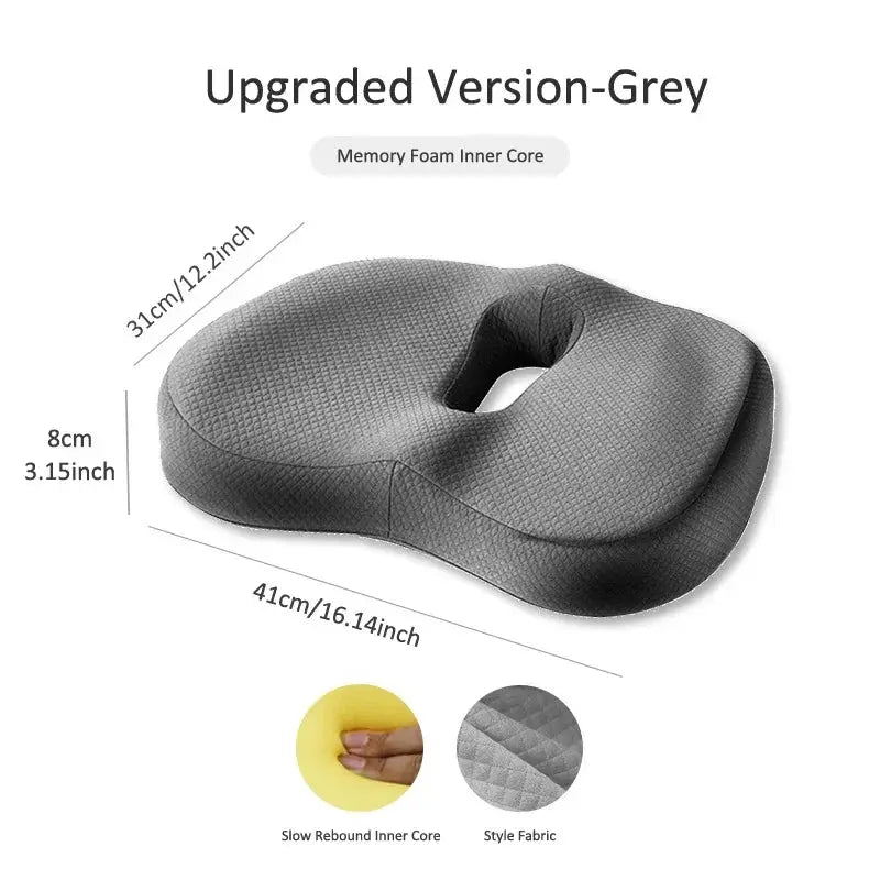 Blue ergonomic memory foam lumbar support and seat cushion set for office chairs, designed for back comfort and ergonomic support.