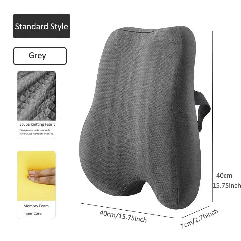 Blue ergonomic memory foam lumbar support and seat cushion set for office chairs, designed for back comfort and posture support.