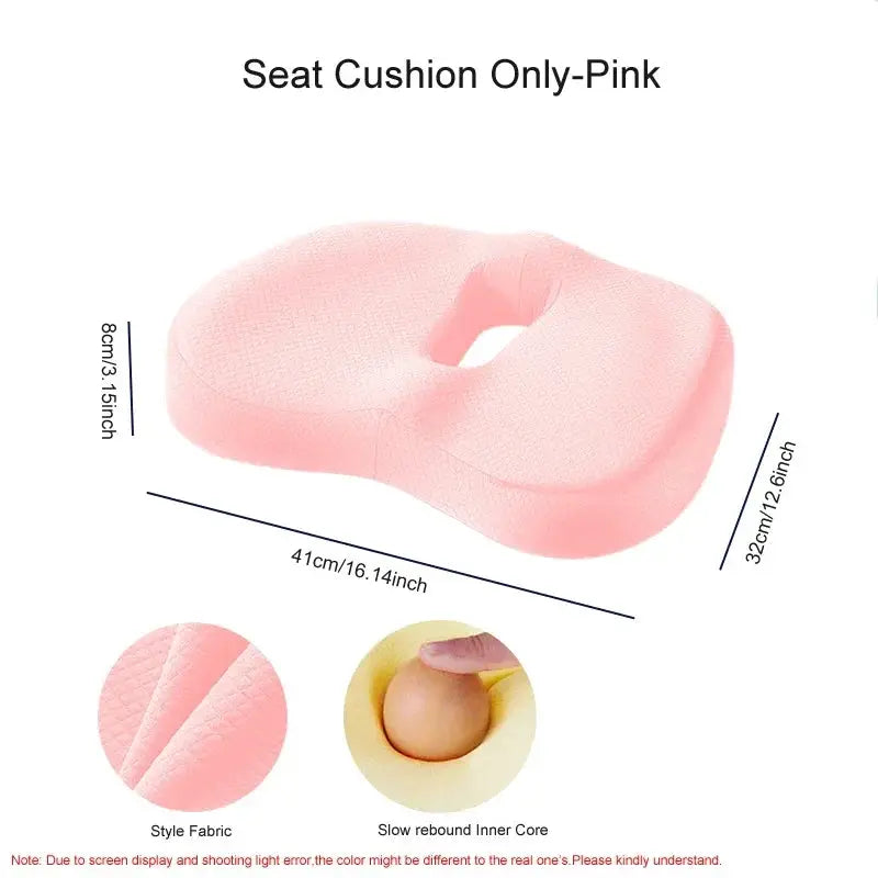 Blue ergonomic memory foam lumbar support and seat cushion set for office chairs, designed for back support and comfort.