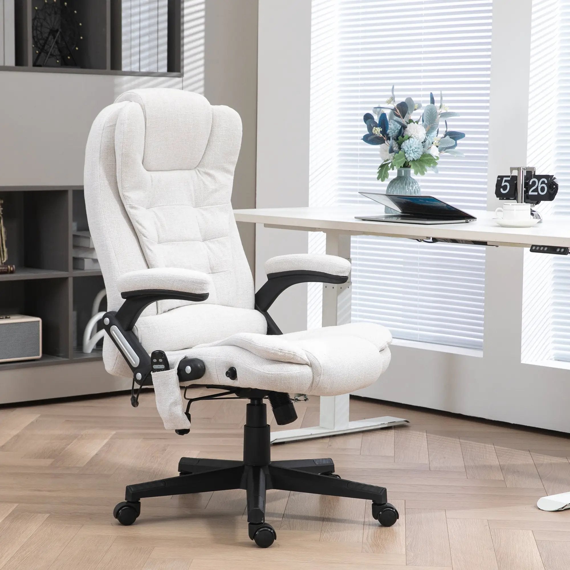Cream white Platinum-Level Office Chair massage chair with heat and 6-point vibration for home office comfort.