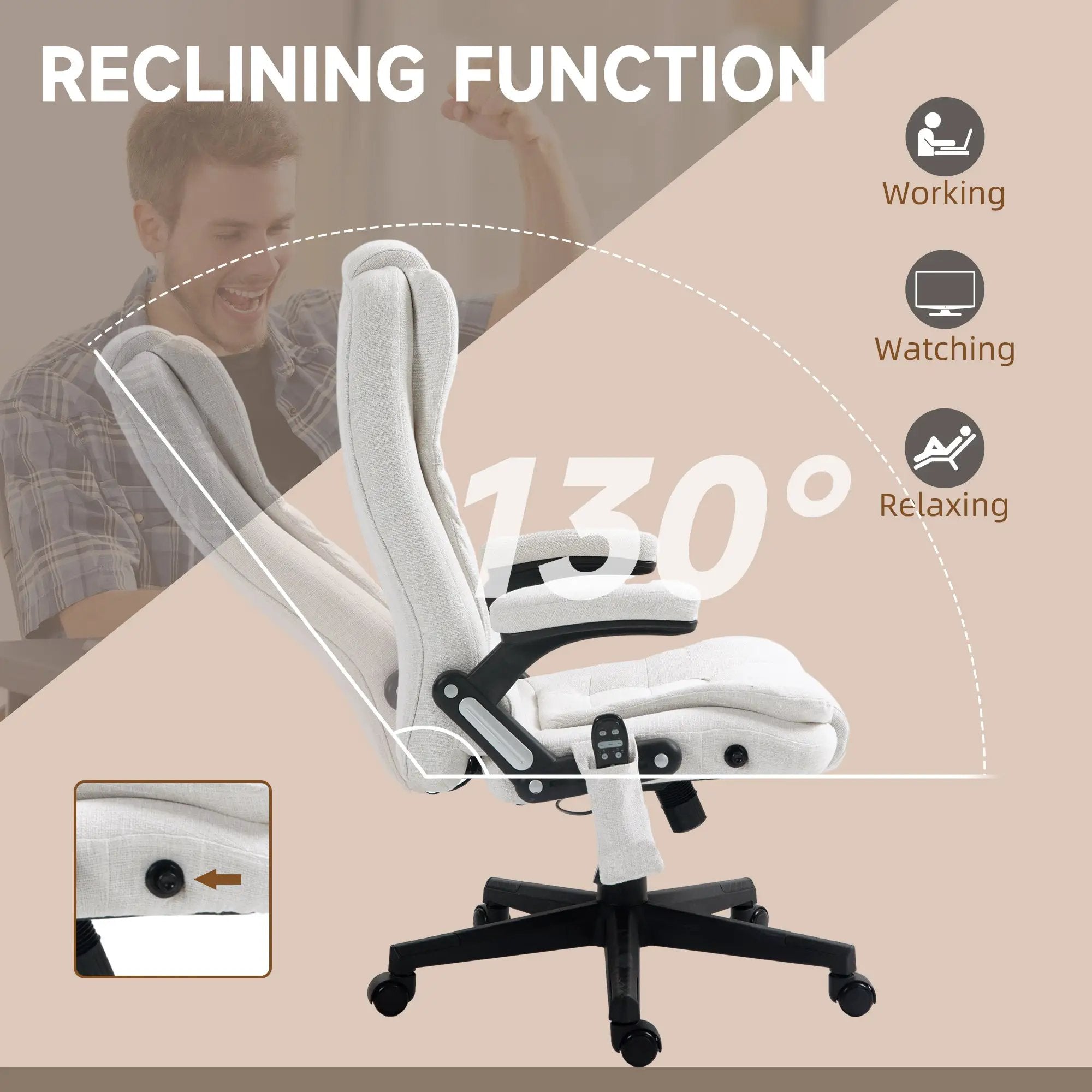 Cream white Platinum-Level Office Massage Chair with heat and 6-point vibration, designed for home office comfort and relaxation.
