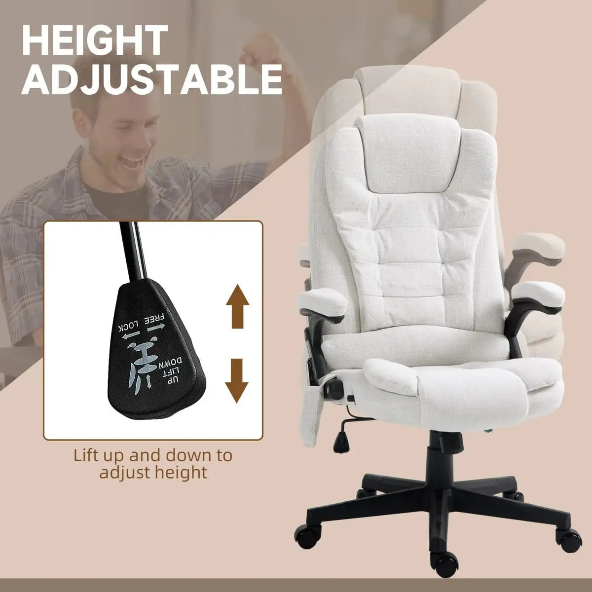 Cream-white Platinum-Level Office Massage Chair with heat and 6-point vibration, designed for home office comfort.