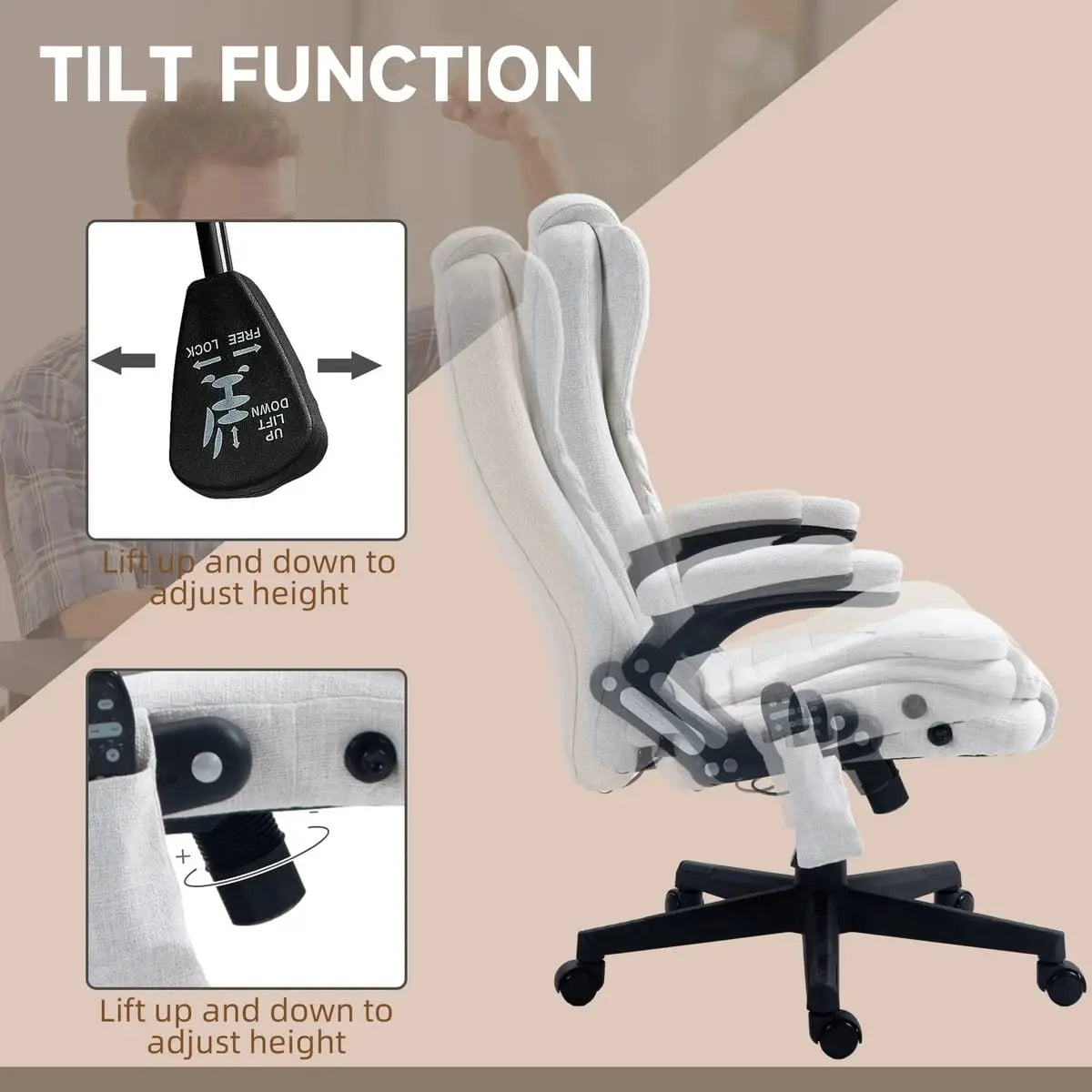 Cream white Platinum-Level Office Massage Chair with heat and 6-point vibration for home office seating comfort.