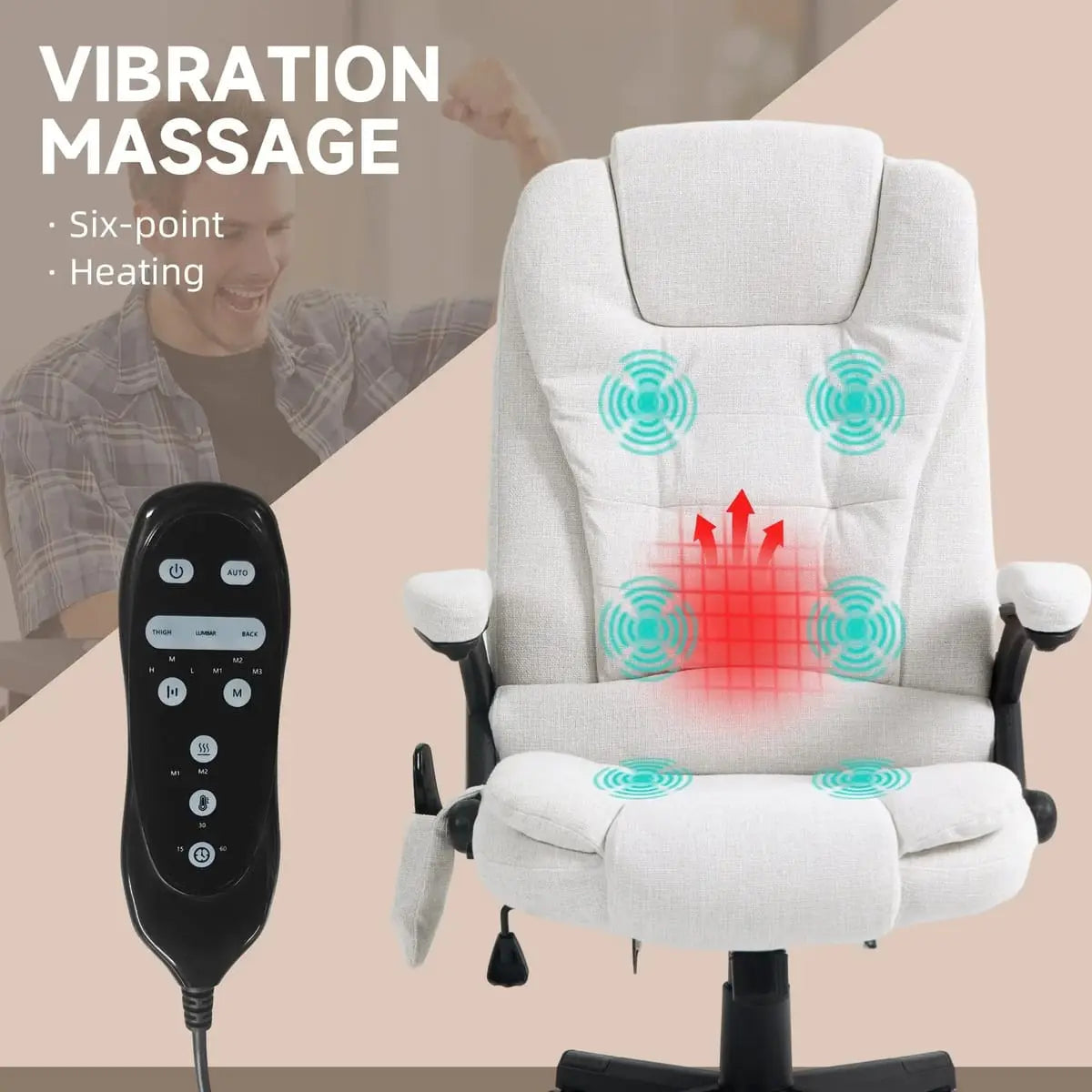 Cream white Platinum-Level Office Massage Chair with heat and 6-point vibration for home office comfort.