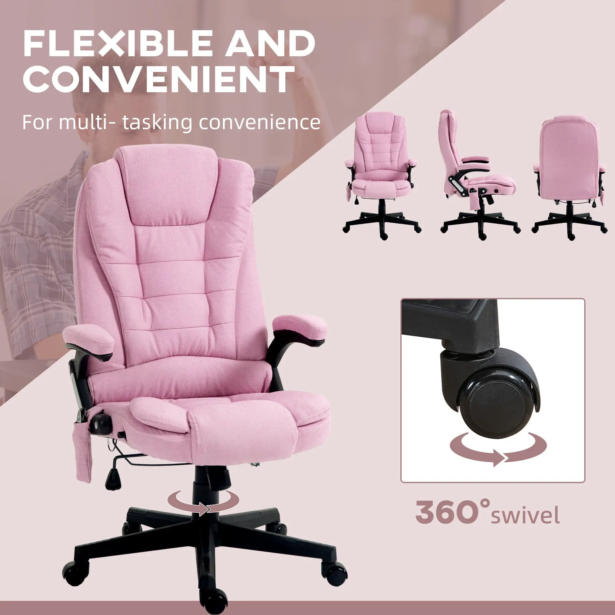 Pink Platinum-Level Office Chairs massage chair with heat and 6-point vibrating massage, featuring ergonomic design and plush cushioning.