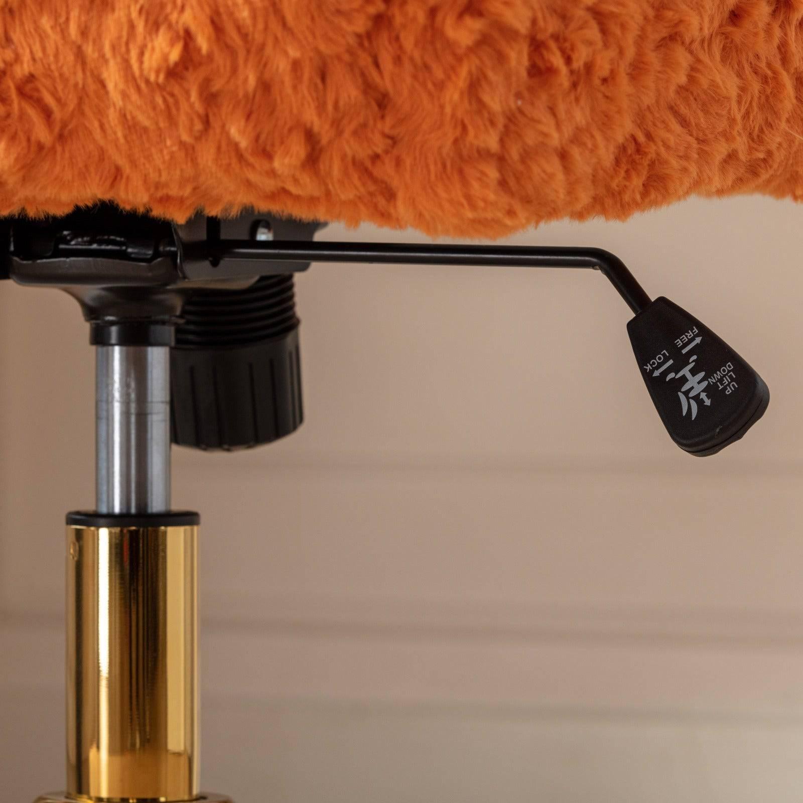 A&A Furniture Adjustable Swivel Office Chair with Golden Base, Plush Orange Upholstered Vanity Chair - Platinum-Level Office Chairs