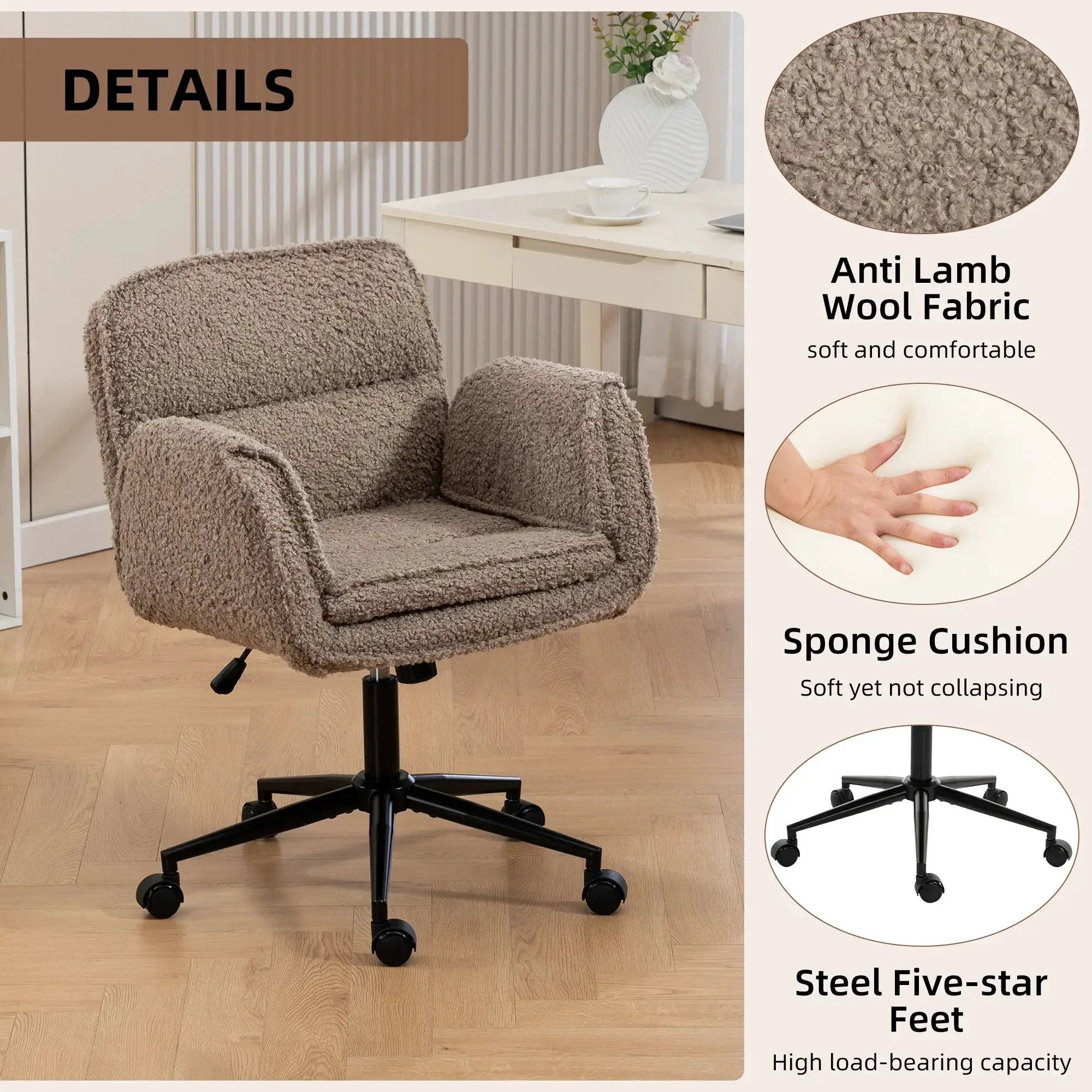 Modern Platinum-Level Office Chairs criss-cross desk chair with 5-gear adjustable armrests and rolling wheels.