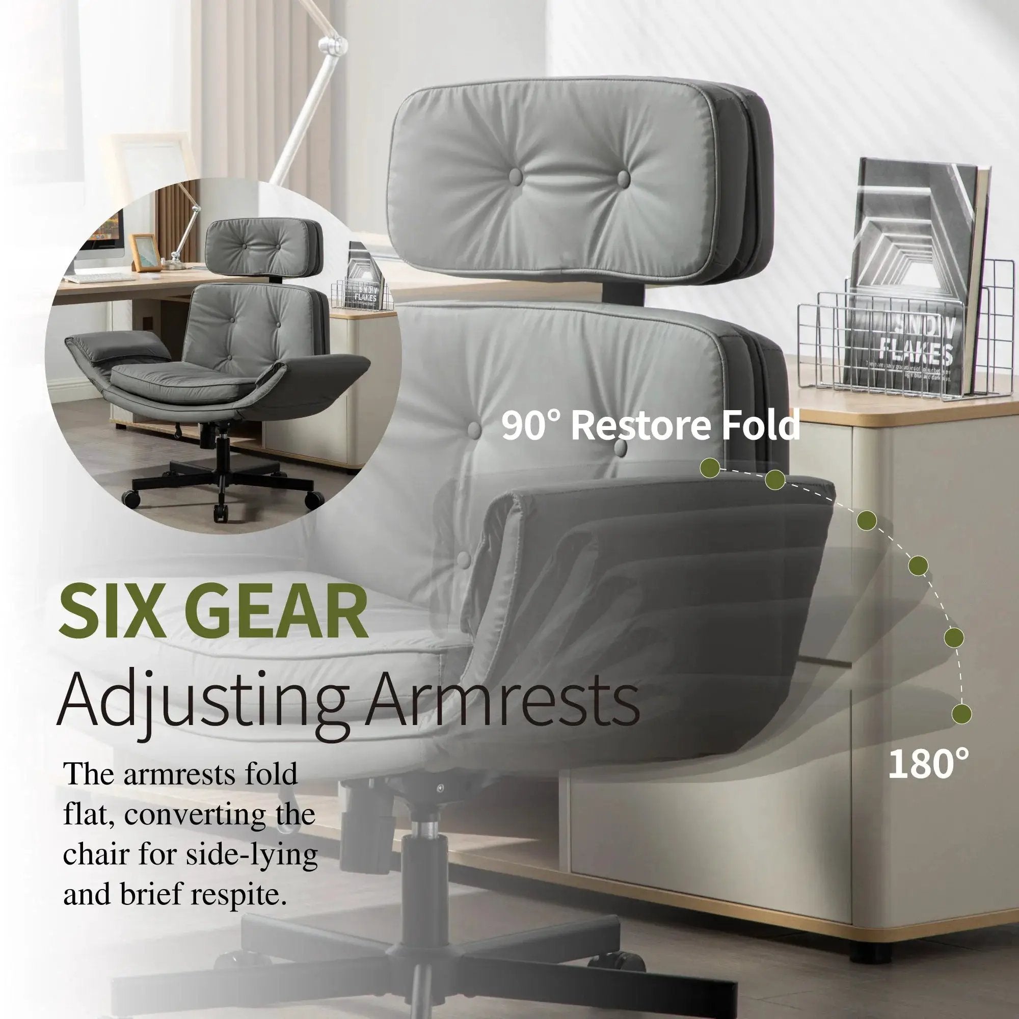Modern platinum-level office chair with criss-cross PU upholstery, adjustable armrests with 6 gears, and rolling wheels.