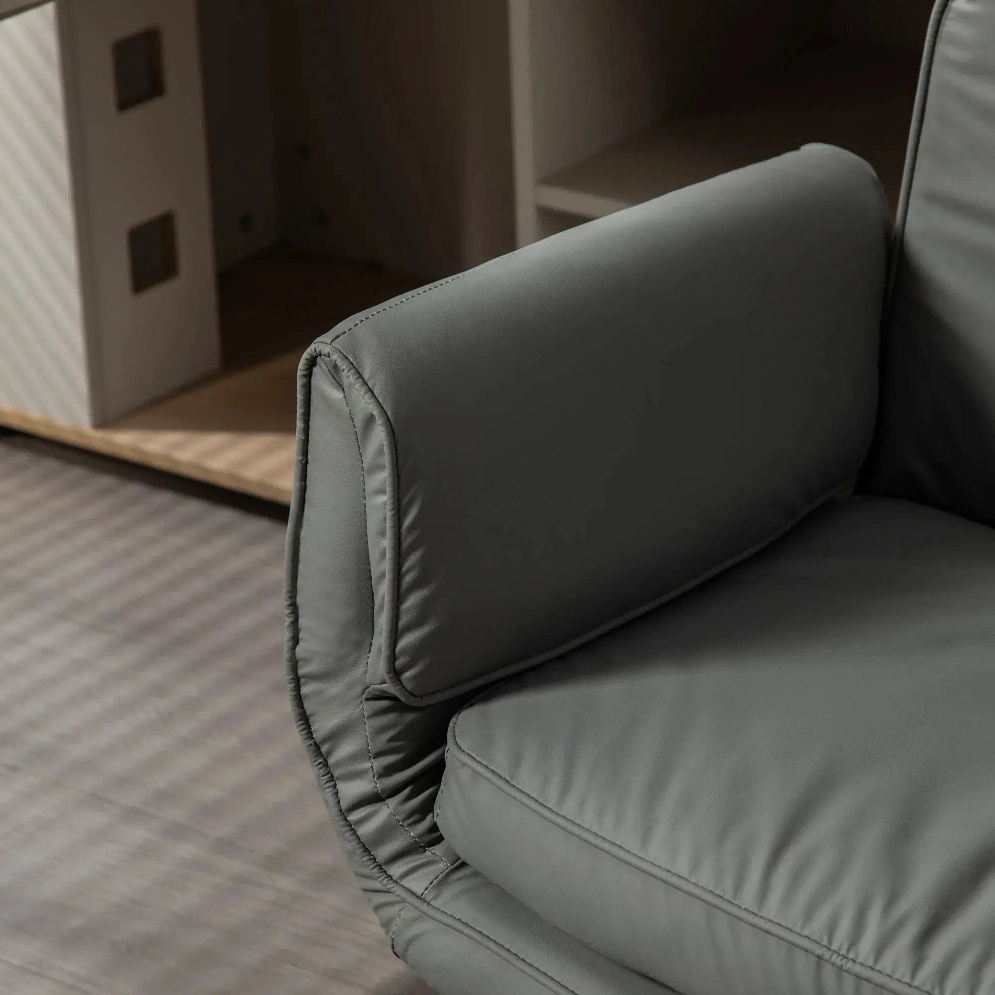 Platinum-Level Office Chairs' modern criss cross PU vanity chair with 6 gear adjustable armrests and wheels for versatile seating.