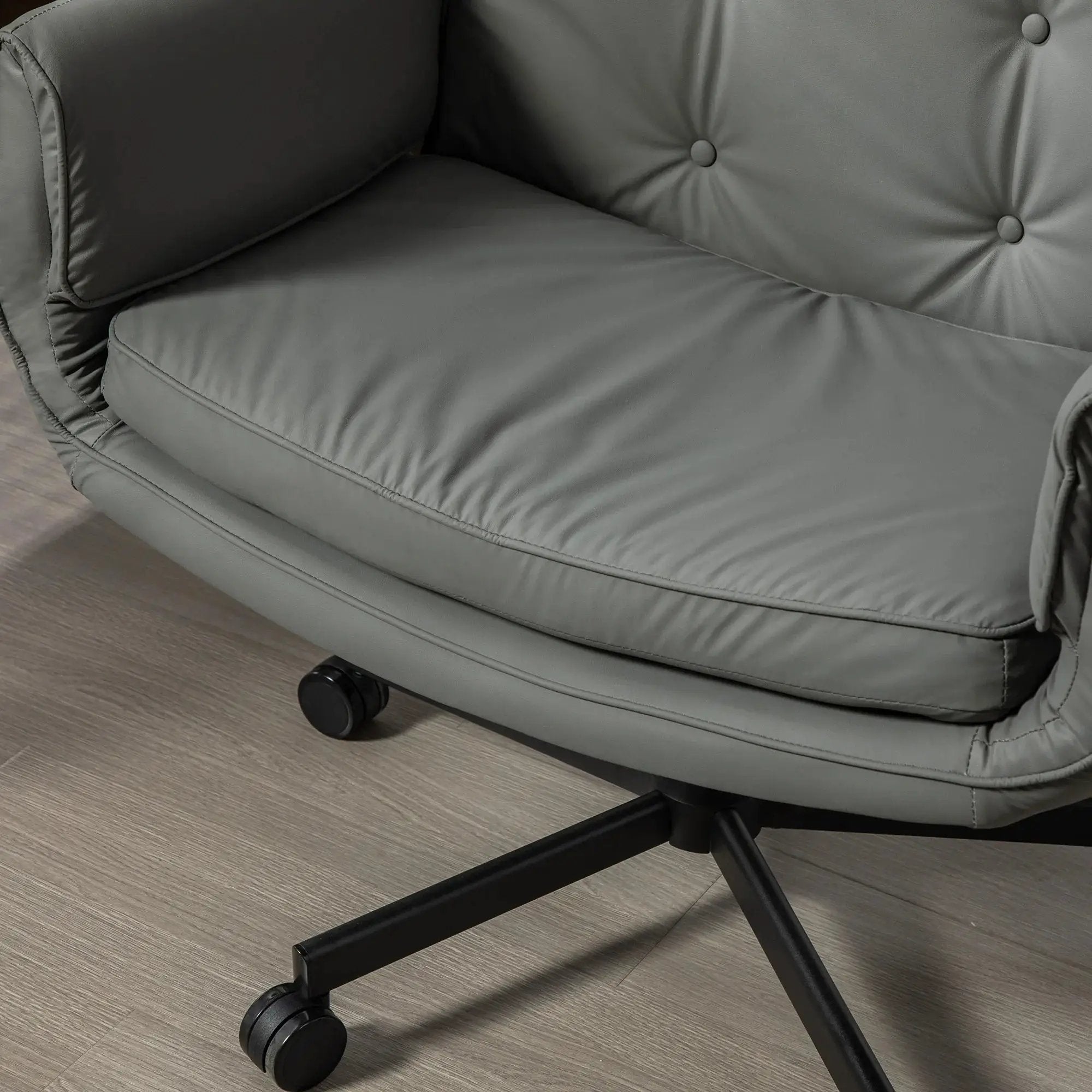Modern Platinum-Level Office Chairs criss-cross PU vanity chair with 6 gear adjustable armrests and wheels for mobility.