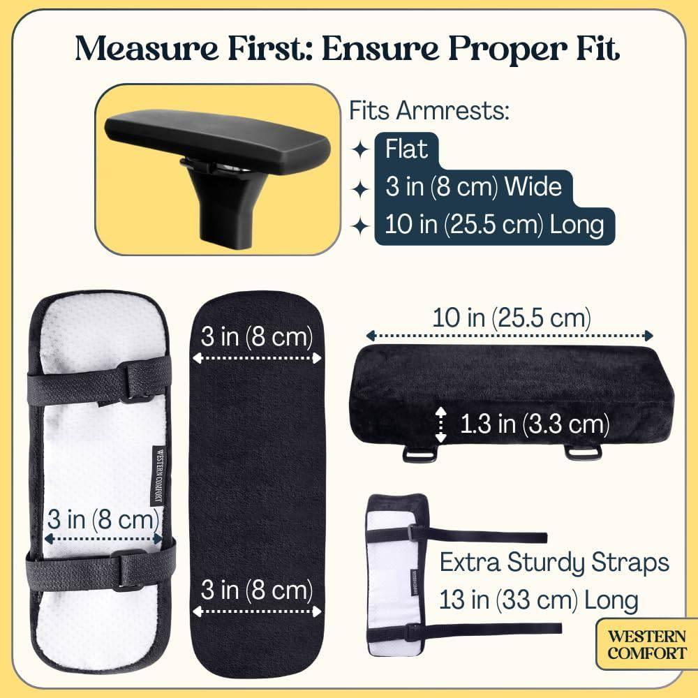 WESTERN COMFORT Thick Memory Foam Chair Armrest Pads - Desk Chair Arm Set of 2, Comfortable Elbow Support with Machine Washable Covers - Platinum-Level Office Chairs