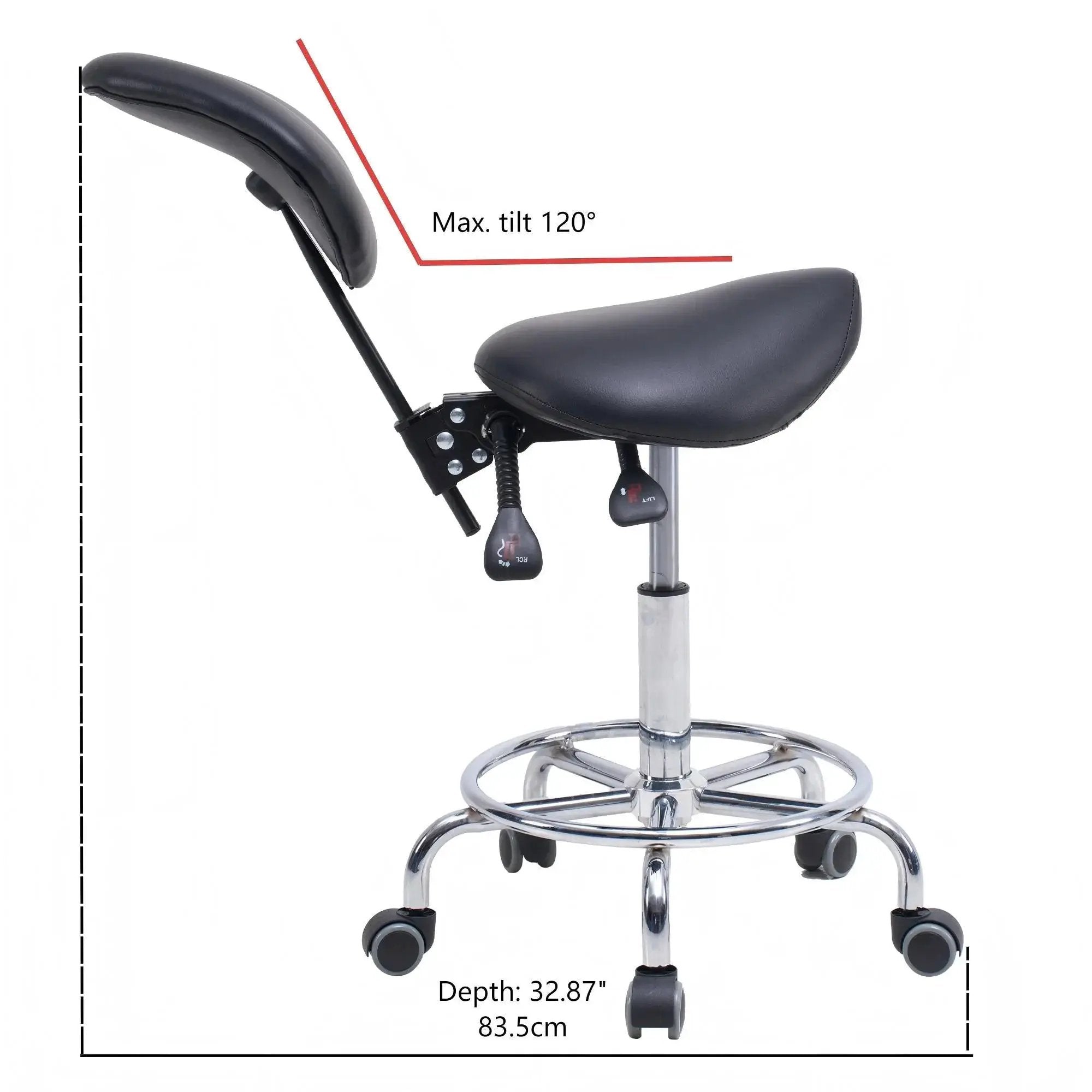Ergonomic saddle stool chair with backrest and swivel hydraulic base, designed for dental office use by Platinum-Level Office Chairs.