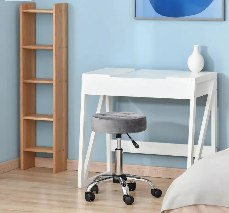 Height adjustable office rolling stool by Platinum-Level Office Chairs with a plush velvet feel cushioned seat and modern design.