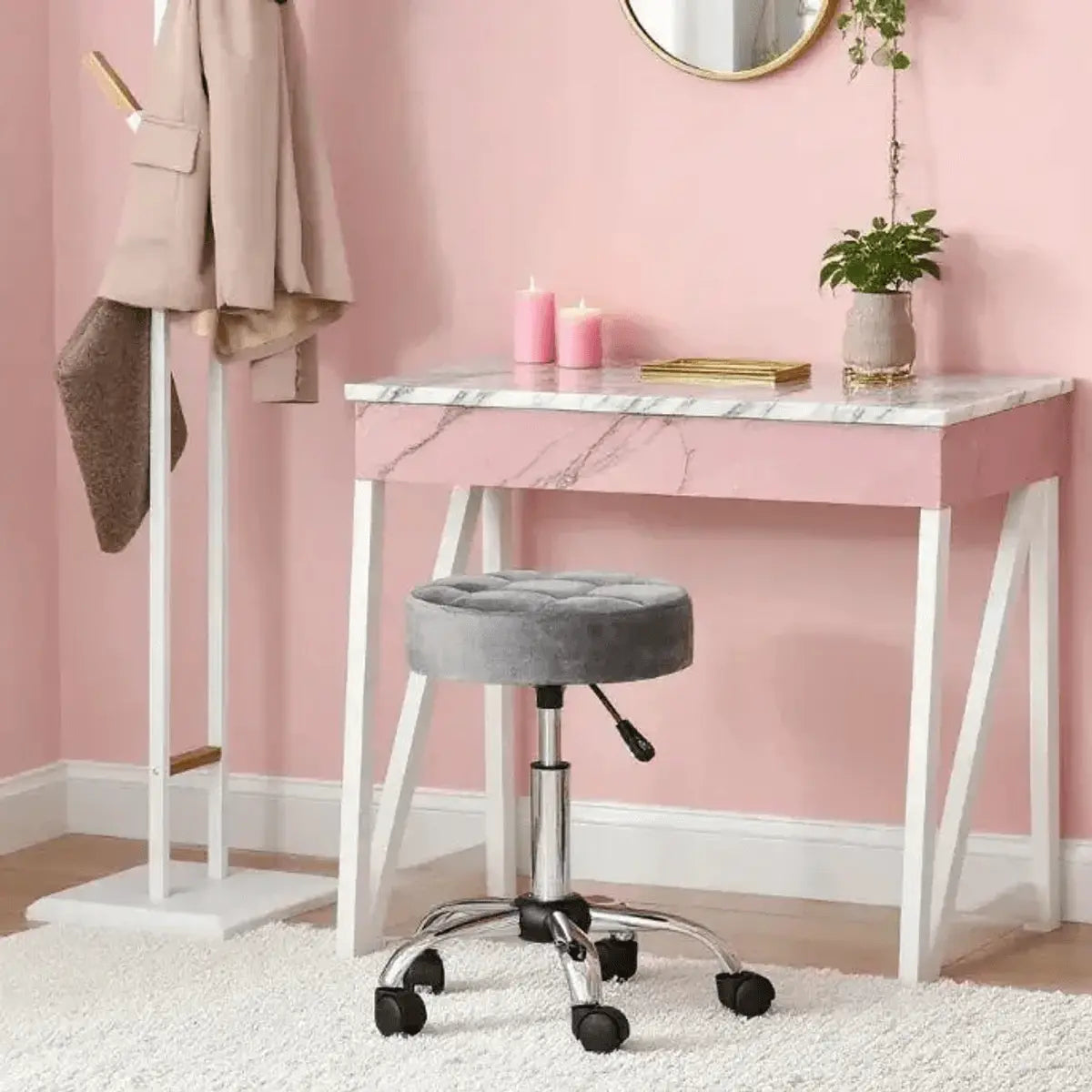 Height adjustable office rolling stool with velvet feel cushioned seat, by Platinum-Level Office Chairs, ideal for ergonomic workspace seating.