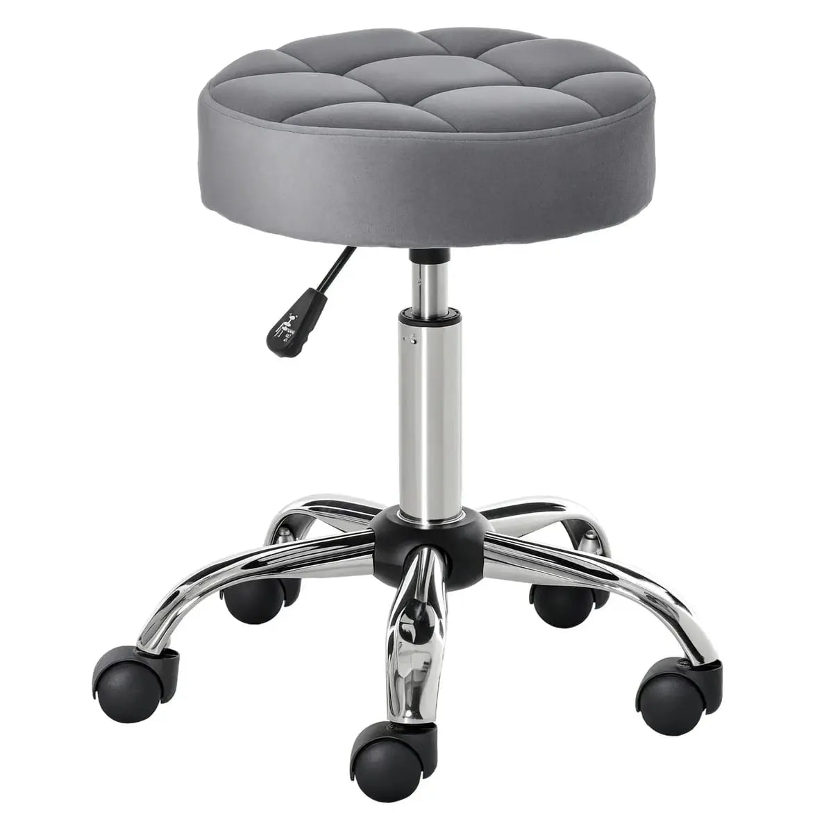 Velvet feel cushioned seat on height adjustable office rolling stool by Platinum-Level Office Chairs, perfect for ergonomic workspace seating.