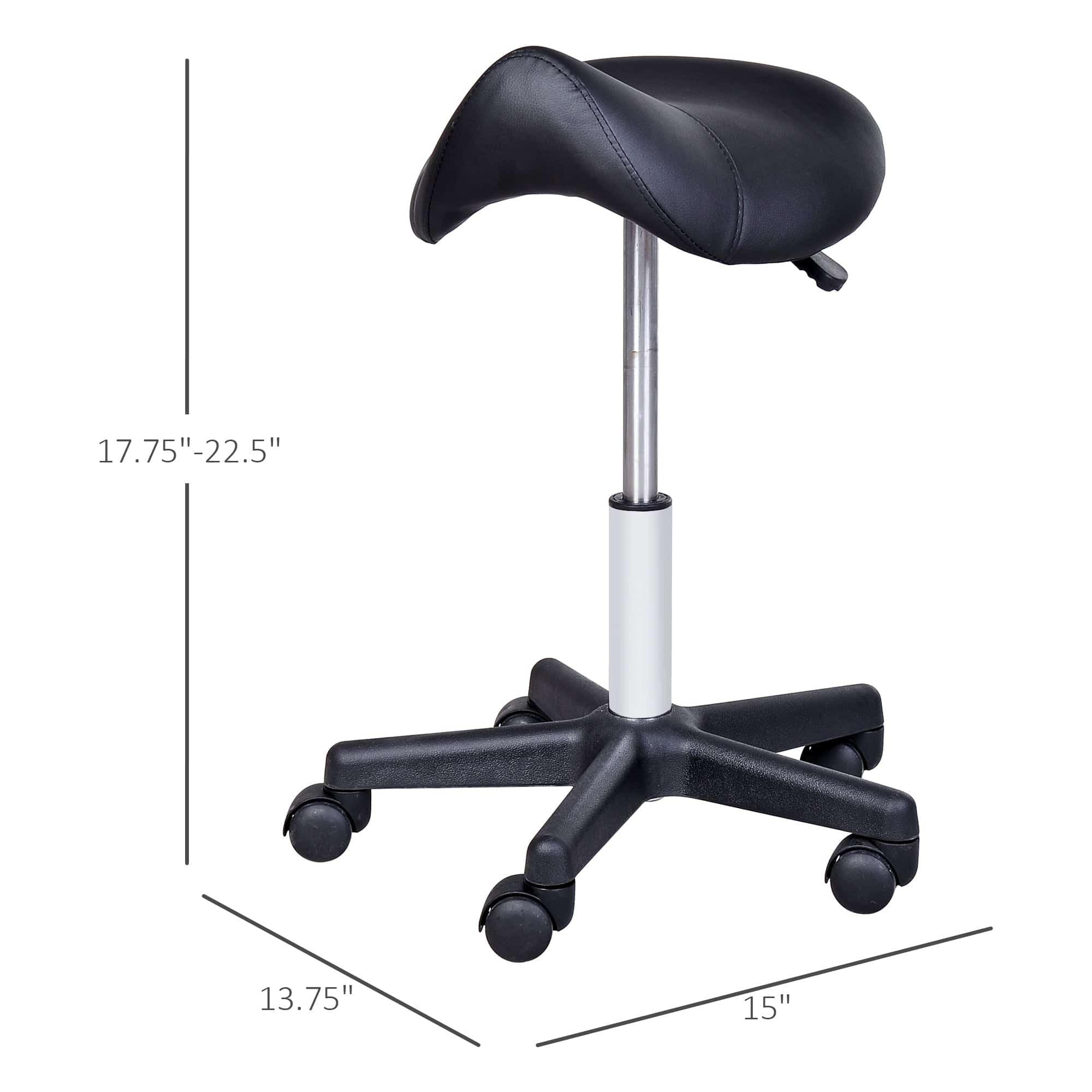 Ergonomic Rolling Saddle Stool with Swivel and Adjustable Height for Spa, Salon, and Office - Black Faux Leather - Platinum-Level Office Chairs