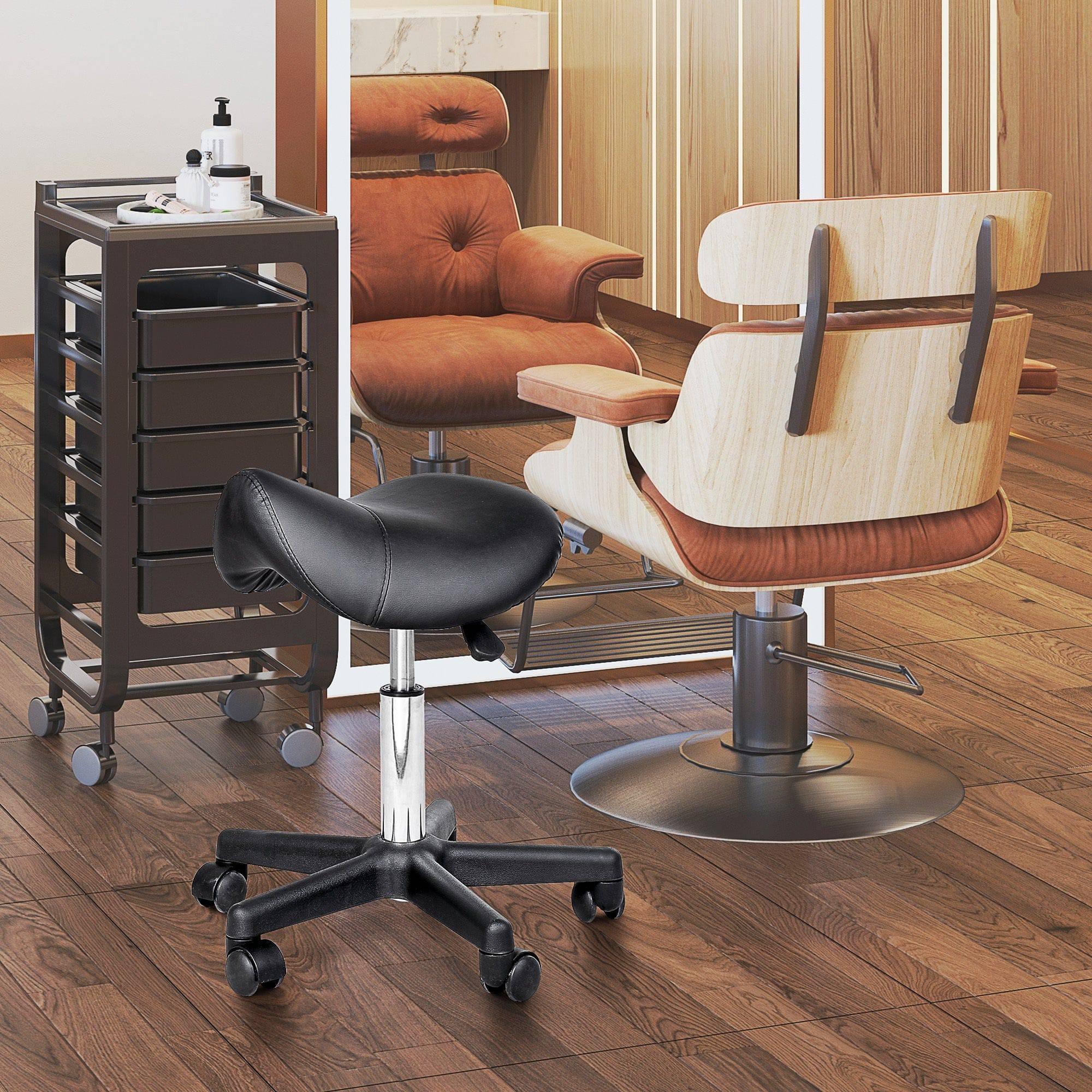 Ergonomic Rolling Saddle Stool with Swivel and Adjustable Height for Spa, Salon, and Office - Black Faux Leather - Platinum-Level Office Chairs