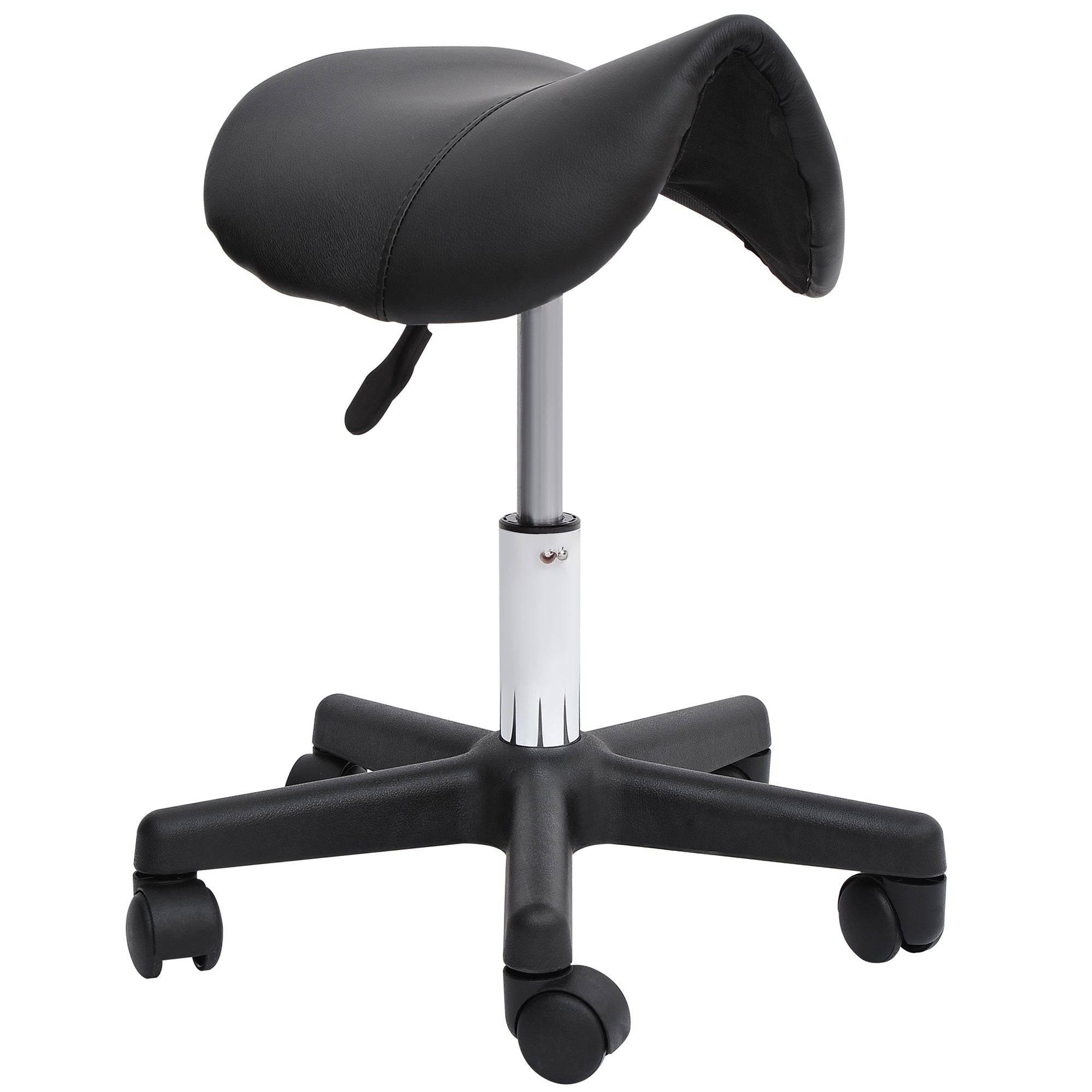 Ergonomic Rolling Saddle Stool with Swivel and Adjustable Height for Spa, Salon, and Office - Black Faux Leather - Platinum-Level Office Chairs