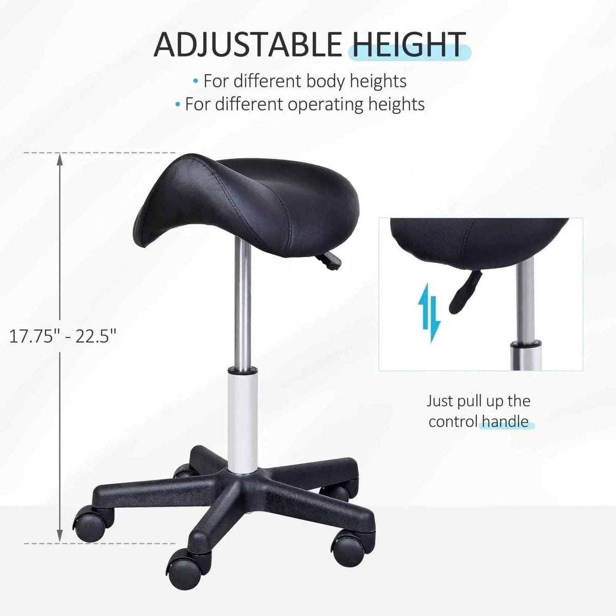 Ergonomic Rolling Saddle Stool with Swivel and Adjustable Height for - Platinum-Level Office Chairs