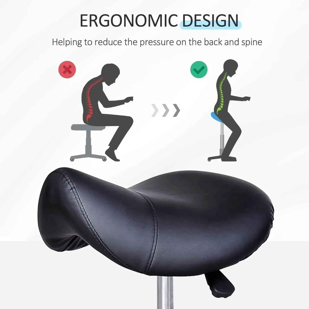 Ergonomic Rolling Saddle Stool with Swivel and Adjustable Height for - Platinum-Level Office Chairs